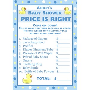 24 Baby Shower personalizzato Prezzo è giusto Carte da gioco - Blue Rubber Ducky