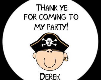 12 Personalized 2 1/2 inch Round Stickers - PIRATE Birthday Party