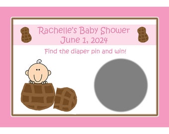 24 Personalized Baby Shower Scratch Off Game Cards   LITTLE PEANUT - Pink Little Peanut - Peanut Scratch Off Game Cards