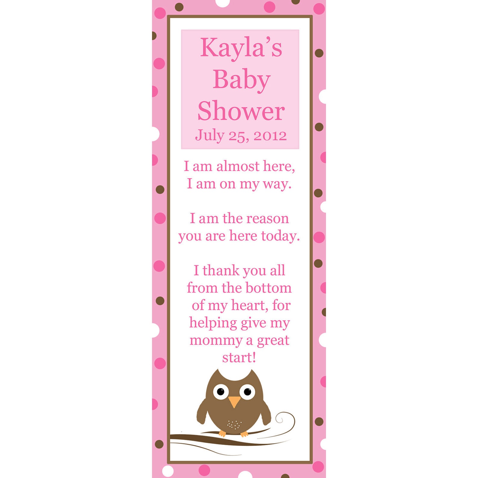 24 Personalized Baby Shower Keepsake Bookmarks PINK OWL Etsy