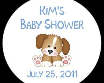 Personalized Round Stickers - Puppy Dog  Baby Shower  - FOUR Sizes Available (2.5",2",1.5",1")