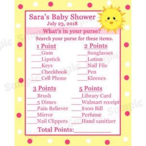 24 bebé ducha juegos de cartas cuál es en tu monedero juego - usted es mi sol Baby Shower rosa - sol bebé ducha - juego de bolsa