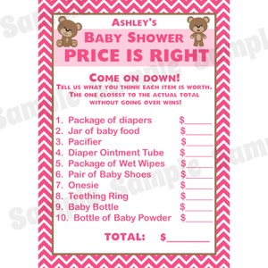24 Personalizzato Baby Shower Prezzo è giusto Carte da gioco - PINK Teddy Bear