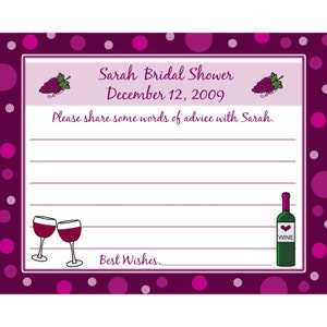24 tarjetas de consejo de ducha nupcial - Vino con temática de ducha nupcial - ducha de boda de vino