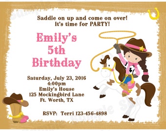 20 Personalized Birthday Invitations  -  Cowgirl Birthday - Western Birthday - Cowgirl Invitations - Wild West Party