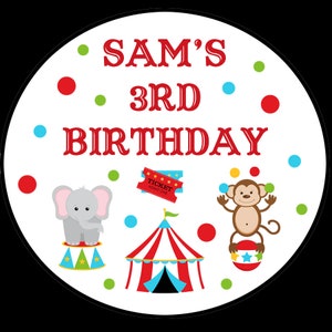 Pegatinas de cumpleaños de circo personalizadas - Pegatinas de carnaval - Big Top Birthday Party - Avaiable en cuatro tamaños