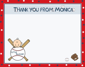 20 Personalized Baby Shower Thank You Cards    LITTLE SLUGGER - Baseball Baby Shower - Baseball Thank You Cards - PRINTED and shipped to you