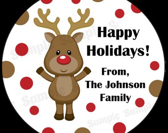 12 Personalized Christmas Stickers - Reindeer Design - 2.5" Inches - Personalized Gift Tags - PRINTED and shipped