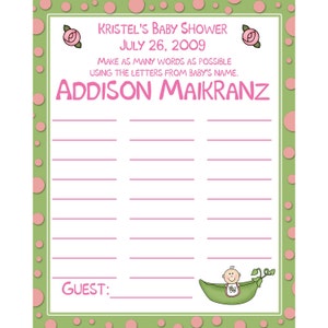 24 Baby Shower personalizzato NOME BAMBINO Carte di gioco - Pink Sweet Pea Baby Shower - Altri colori disponibili
