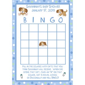 24 personalizado bebé ducha Bingo tarjetas - Puppy Baby Shower - azul