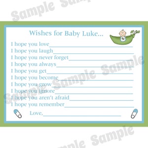 24 Deseos para Tarjetas de Bebé - Tarjetas de Baby Shower Personalizadas - Diseño Sweet Pea - Blue Sweet Pea - Otros Colores Disponibles