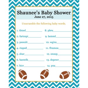 24 personnalisée Word Scramble bébé douche jeu cartes - Design Football