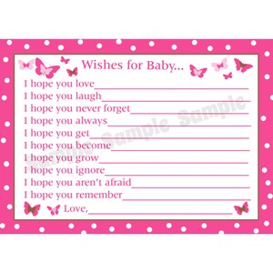 24 deseos para las tarjetas de bebé - personalizado bebé ducha tarjetas - mariposa rosa Baby Shower