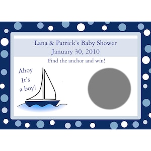 24 tarjetas para raspar para baby shower: AHOY IT'S A BOY