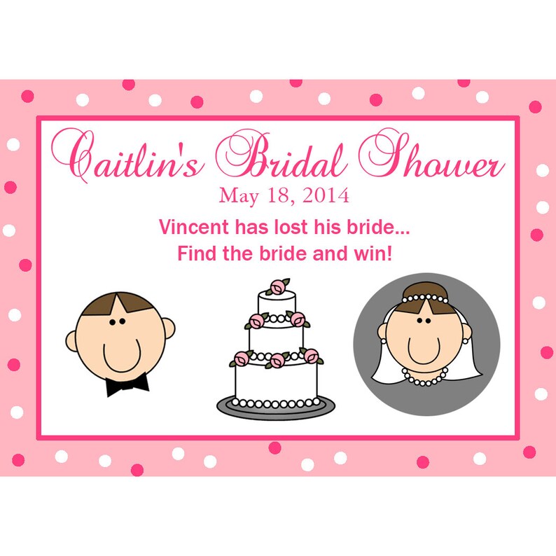 24 Personalized Bridal Shower Scratch Off Game Cards Pinks Bride and Groom