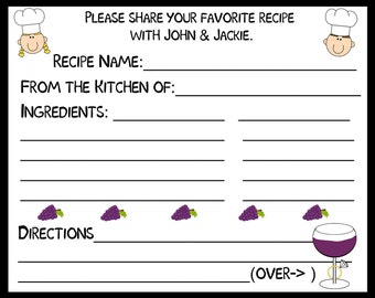 75 Personalized Recipe Cards   - Wine & Ring Design  - Purples - Wine Bridal Shower - Bridal Shower Recipe Cards - Wedding Recipe Cards