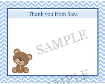 20 Personalized Baby Shower Thank You Cards - BLUE Teddy Bear Baby Shower - Bear Party Thank You Cards - PRINTED and shipped