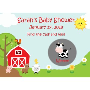 24 cartes de jeu à gratter personnalisées - Barnyard Baby Shower - Anniversaire à la ferme - Fête d’anniversaire Barnyard = Farm Baby Shower - Farm Animals