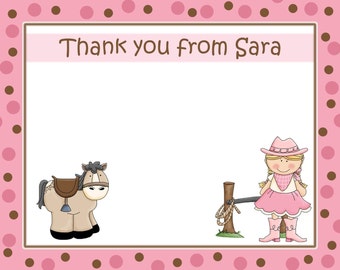 20 Personalized Pink Cowgirl Party Thank You Cards