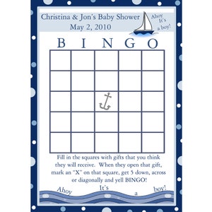 Ducha de bebé personalizada 24 tarjetas de juego de Bingo AHOY su A muchacho de tema náutico