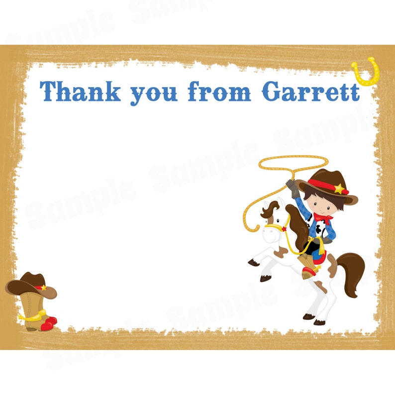 20 Personalized Thank You Cards Cowboy Birthday Western Birthday Cowboy Thank You Cards Wild West Party image 1