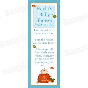 30 Personalized Bookmarks for Baby Shower - Our Little Pumpkin  - Blue