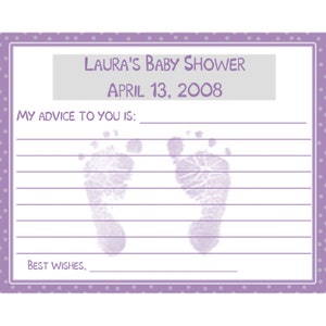 24 personalizado bebé ducha consejos tarjetas - bebé púrpura pies - bebé huella consejos tarjetas - género Neutral Baby Shower