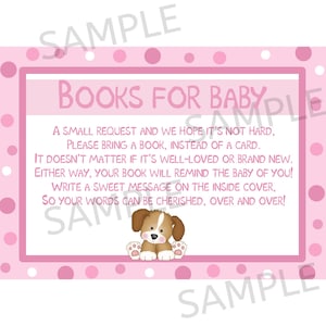 24 libri per carte inserto per bambini - carte per baby shower - Porta un libro invece di una carta - Pink Puppy Dog Baby Shower