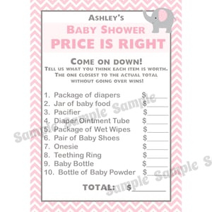 24 Custom Baby Shower Le prix est juste Cartes de jeu - PINK Elephant