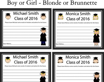 24 Personalized Graduation Advice Cards - Words of Wisdom for the Graduate - Boy or Girl - Custom Hair Color