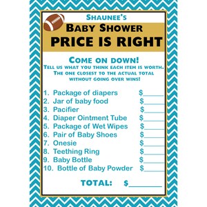 24 Baby Shower personalizzato Il prezzo è giusto Carte da gioco - Football Design