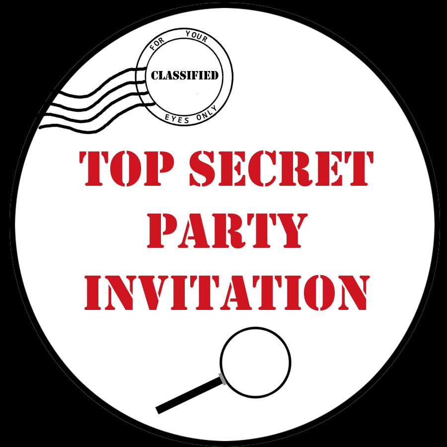 30 Round Stickers - Birthday Party - TOP SECRET - Spy Party - Secret Agent  - 1.5 Inches