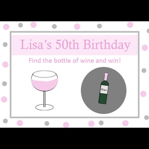 80 carte da gioco personalizzate e --- design di compleanno di qualsiasi età - Pink Wine Design - Gioco per feste