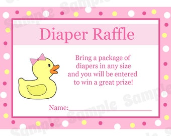 24 Baby Shower Diaper Raffle Cards - Rubber Ducky - Pink - Pink Duck Baby Shower - PRINTED and shipped