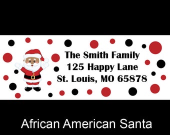 30 Personalized Christmas Return Address Labels  - African American Santa Design