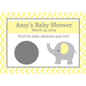 32 tarjetas de juego personalizadas de Baby Shower Scratch Off - ELEPHANT