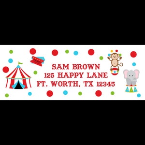 30 gepersonaliseerde etiketten - Circus adresetiketten - Circus feest Adresstickers