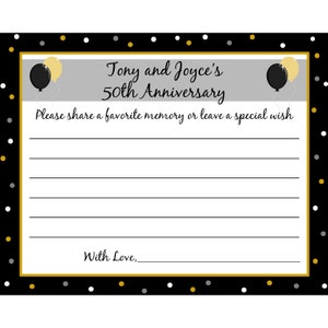 70 - Gepersonaliseerde 50th Anniversary Memory en Wishes Cards - Anniversary Party - Elk jaar beschikbaar - GEDRUKT en verzonden