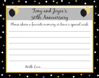 70 - Personalized 50th Anniversary Memory and Wishes Cards  -  Anniversary Party - Any Year Available  - PRINTED and shipped