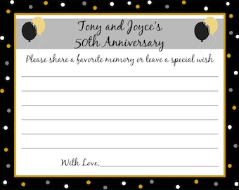 40 - Personalized 50th Anniversary Memory and Wishes Cards  -  Anniversary Party - Any Year Available - PRINTED and shipped