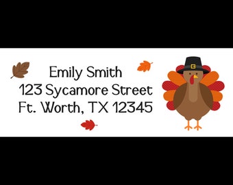 30 Personalized Turkey  Return Address Labels  - Thanksgiving Design - Fall  - PRINTED and SHIPPED to you!
