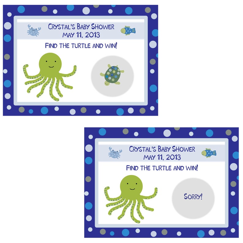 24 Personalized Baby Shower Scratch Off Game Cards UNDER THE SEA image 2