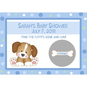 24 tarjetas de raspadito para baby shower - Cachorro - IMPRESAS y ENVIADAS = Baby Shower de cachorros - Baby Shower de cachorros azul