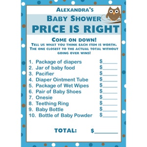 24 Personalizzato Baby Shower Prezzo è giusto Carte da gioco - Blue Owl - Blue Owl Baby Shower Gioco