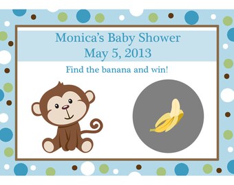 24 Personalized Baby Shower Scratch Off Game Cards - Little Monkey