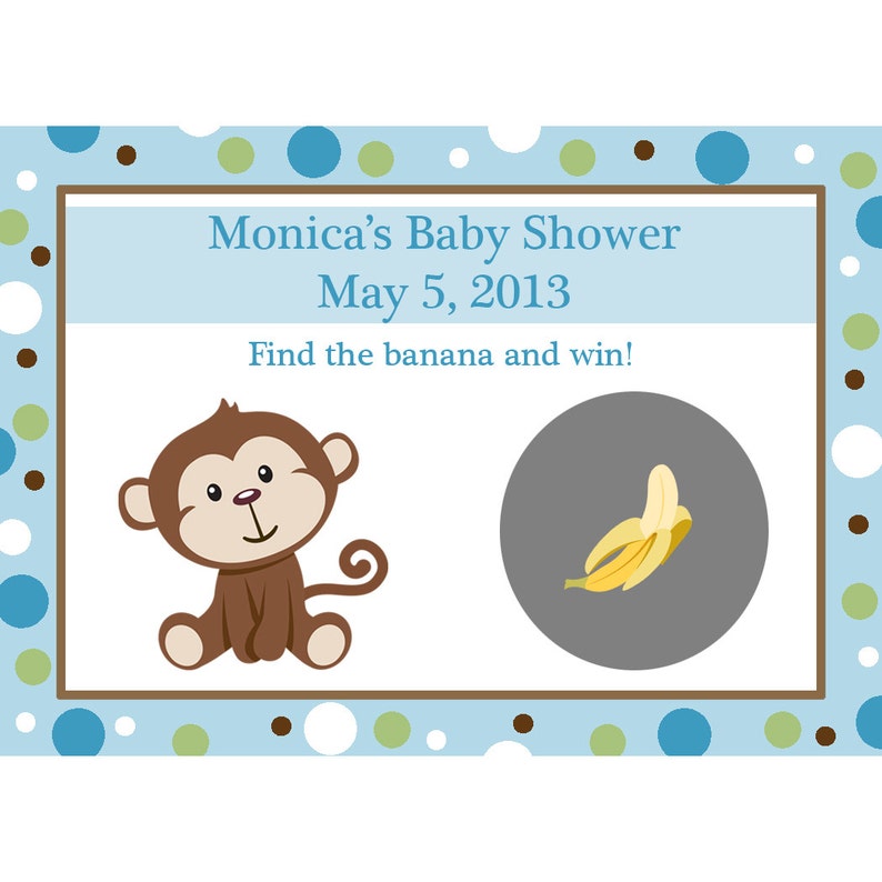 24 Personalized Baby Shower Scratch Off Game Cards Little Monkey image 1