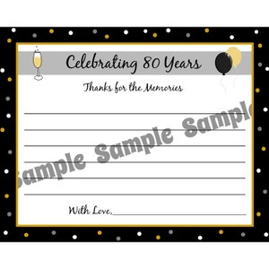 Tarjetas de recuerdos y deseos favoritos de 60 cumpleaños: CUALQUIER EDAD, cualquier color, 40, 50, 60, 75, 80 cumpleaños, etc.