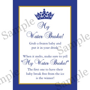 24 My Water Broke Instruction Cards - Piccolo Principe - Royal e Gold