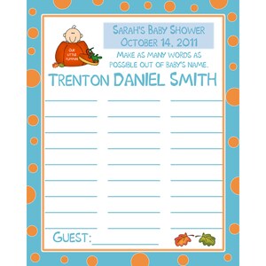 24 Baby Shower Carte da gioco personalizzate - Baby Name Game - La nostra piccola zucca - Blu