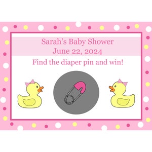24 Carte da gioco da grattare per baby shower personalizzate Pink Rubber Ducky - Duck Baby Shower - Pink Ducky Shower